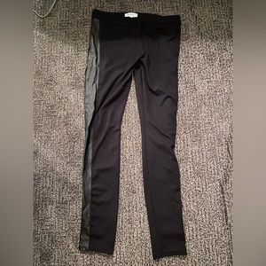 Black straight leg pants with the leather stripe down the side